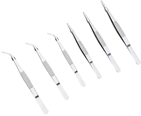 6 Stück Edelstahl Pinzetten Set, Pinzette Medizinisch Edelstahl, Precision Tweezers, Mit Gebogene und Spitze 3 Größen, Rutschfest für Elektronische Reparaturen, Präzisionsarbeit, Basteln, Reparatur