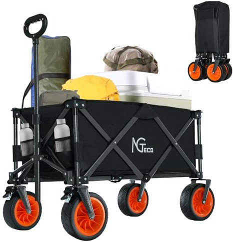 Bollerwagen Faltbar, 300L Tragfähigkeit, klappbarer Wagen mit All-Terrain-Rädern, strapazierfähiger Außenfahrzeugwagen für Strand, Garten, Camping, Einkaufen, schnelles Aufstellen in 1 Sekunde