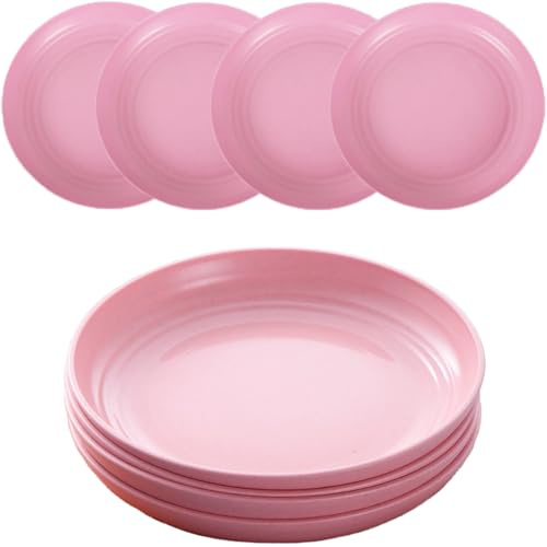 MaoMaoCha Plastic Plates Reusable Set of 4, 20 cm Unbreakable Dinner Plates | Lightweight Camping Plate for Picnic, Salad, Pasta, Party, Home, Office, Dishwasher & Microwave Safe (Pink)