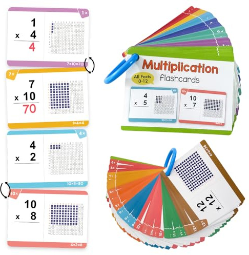 Zwttey Multiplication Flash Cards, Times Table Flashcards, All Facts 0-12, Answer on Back for Self-Check, Classroom Home Learning Aids, Elementary School Teacher Teaching Aids, 85 Double-Side Cards