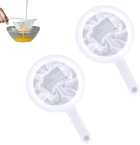 SHENGYIG Juego de 2 coladores de cocina de nailon – colador fino con 200 puntos y mango de polipropileno – Ideal para leche de soja, café, zumos, té y filtración líquida – Apto para lavavajillas (apto