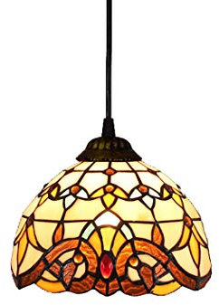 WDCDYQDH Lampada a Sospensione Vintage in Stile Barocco Europeo, con Paralume in Vetro colorato e Ventosa in Ferro battuto, per Soggiorno, corridoio, Studio, E27, 20 cm.