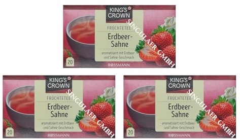KING'S CROWN Thé aux fruits, crème aux fraises au goût fruité de baies et de crème fine, 3 x 60 g