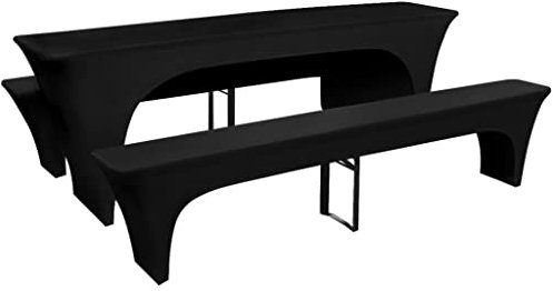 WKIEQACO Home & Garden,Furniture-3 Schonbezüge für Biertisch und Bänke, Stretch, Schwarz, 220 x 50 x 80 cm