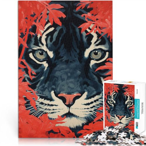 Quizspiel Rote Blätter und Tiger 1000-teiliges Puzzle für Erwachsene 26x38cm mit passendem Poster und Quizblatt Geeignet ab 14 Jahren