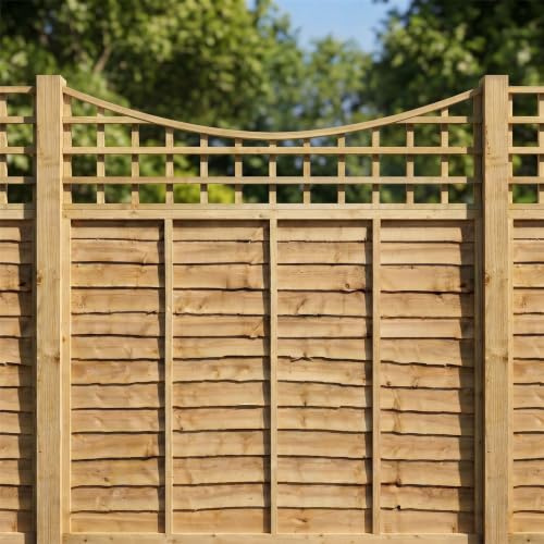 Standard Fence Panel Topper 6ft x 2ft Concave Square Trellis Wooden 3pk | 182.8cm x 60cm, Curved Privacy Lattice Fencing, Wall-Mount or Add Extra Height, Treated, Support for Garden Plants & Veggies
