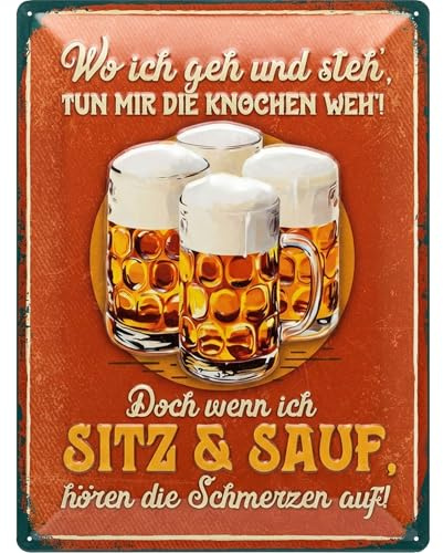 LANOLU Retro XXL Blechschild Bier - lustige Schilder mit Sprüchen als Bar Dekoration für Partykeller - Kneipen Bardeko für Stammtisch, vintage Metallschild 30x40cm
