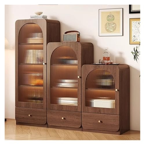 Armario de madera para bar de vino con puertas de cristal, aparador de almacenamiento de bebidas y soporte para botellas de vino, muebles elegantes para el hogar, cafetería y bar, acabado de nogal