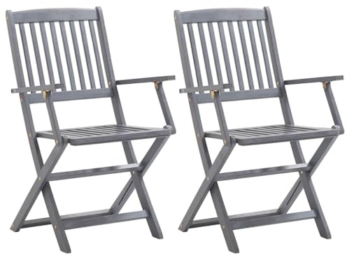 KTHLBRH Set mit 2 Klappstühlen aus Akazienholz für den Außenbereich, grau, geeignet für Garten, Terrasse, Hof, Klappstühle im Freien, wetterfest