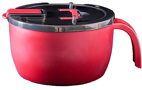 Tazón de ramen, tazones de sopa de acero inoxidable de gran capacidad, aislamiento térmico y tazón de refrigerio antiescaldaduras con tapa, vajilla para el hogar, oficina, (Chinese Red)