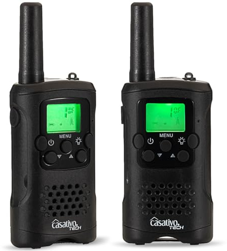 Casativo 2er-Set Profi Akku-PMR-Funkgerät, Gürtelclip & Taschenlampe, Walkie Talkie mit 10km Reichweite, 8 Kanäle, Ladestation, 8 Stunden Sprechzeit