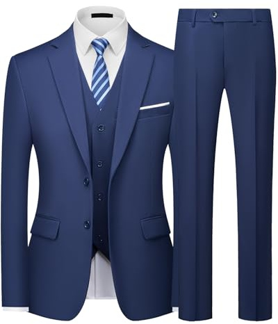 Traje Hombre 3 Piezas Slim Fit Traje Hombre Elegante 2 Botones Chaqueta Chaleco Pantalón Traje Formal Business Boda Oficina Evento Fiesta Smoking Clásico Moderno Azul Marino L