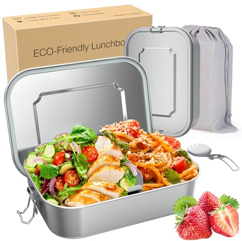 AZHE Brotdose Edelstahl mit Fächern, Lunchbox Auslaufsicher 1400ml, Brotzeitdose mit Trennwänd, Brotdosen Metall für Erwachsene & Kinder