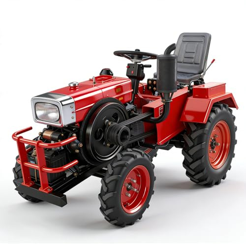 BONXRDUN Mini tracteur 15 HP | Démarrage électrique et manuel, tracteur agricole compact refroidi à l'eau avec lumières de travail pour une utilisation agricole et vergère
