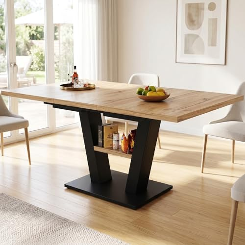 Esstisch Ausziehbar 118-157 cm,Küchentisch mit Sicherheits-Schiebeschalter,Teleskoptisch 118×70×75 cm für 4-8 Personen,Tischplatte mit Marmor-Optik,Ausziehtisch mit 4 Nivellierern für Küche&Wohnzimmer