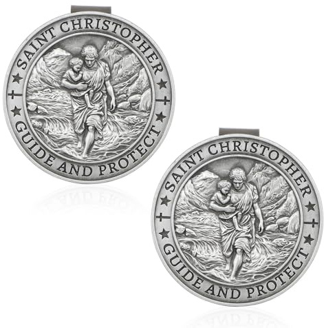 Penitue 2 St.-Christophorus-Medaillen fürs Auto, Zinklegierung St.-Christophorus-Visierclip Autozubehör Schutzengel Reise-Sicherheitstalisman für Fahrer Familie und Freunde