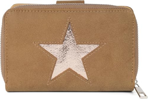 styleBREAKER Portefeuille étoile métallisé découpé 14 | Portefeuille zippé, bouton-pression, 5 fentes cartes, porte-monnaie, compartiment téléphone, fenêtre, billets.