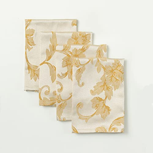 Benson Mills Harmony Scroll Woven Damask Fabric Set of 4 Napkins, Everyday, Parties, Special Occasions, Weddings and Holiday Cloth Napkins (18 x 18 Napkins, Silver – Gold)