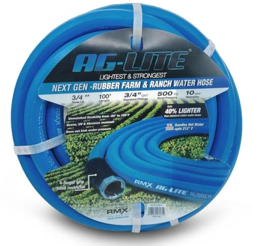 AG-LITE Rubber Hot & Cold Water Rubber Garden Hose: Ultra-Light & Super Strong (3/4 x 100') - BSAL34100