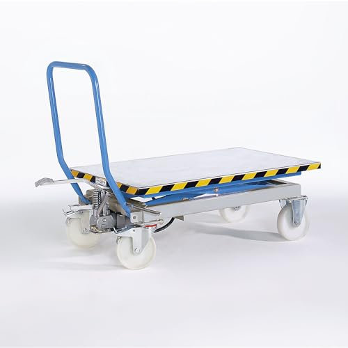 eurokraft | Scherenhubtischwagen | Tragfähigkeit 500 kg | Hub manuell | Hubbereich 460-1070 mm | Polyamidräder