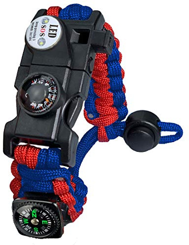 Paracord Survival Armband Kit für Herren Damen, Survival Armband mit Feuerstein + Kompass + Thermometer + Pfeife + Schirmseil + LED-Leuchte + Multi-Werkzeug + Kartenleser, zum Outdoor-Aktivitäten