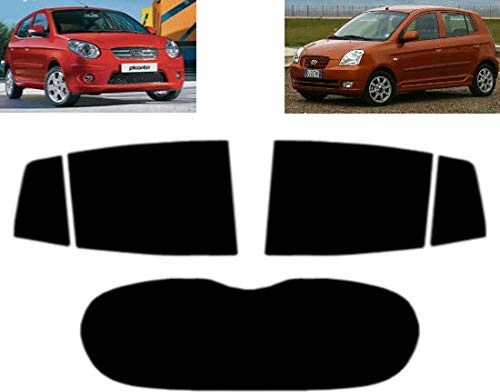 Passgenaue Tönungsfolie für-Kia Picanto 5-Türen 2004-2010 Heck/Seitenscheiben (05% Tiefschwarz)