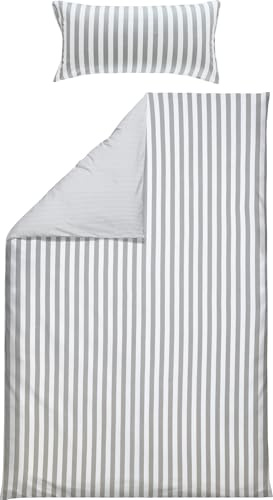 Erwin Müller Wende-Bettwäsche, Bettbezug, Kissenbezug Single-Jersey Streifen Silber-weiß Größe 40x80 cm / 135x220 cm - temperaturausgleichend, formstabil, pflegeleicht, mit Reißverschluss