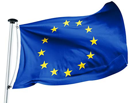 FLAGLY Premium Flagge Europa 100 x 150 cm - Schiffsflaggentuch, 160g/m² Stoffgewicht - handgefertigt, robust und witterungsbeständig mit Ösen (100 x 150 cm, Europa)