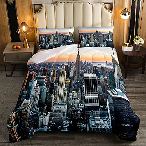 New York morbido piumino New York City Manhattan Skyline Cityscape Set di biancheria da letto contemporaneo artistico tramonto paesaggio giù piumone 3 pz 230x220cm
