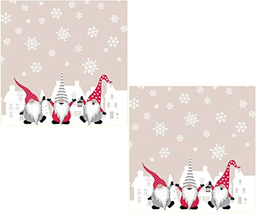 Weihnachtsservietten mit Wichteln, 2er Pack Servietten á 20 Stück, 33x33cm | Tischdeko mit Wichtelmotiv zum Servieren, Weihnachtsdeko zum Fest, passend zur Adventszeit, Nikolaus und Weihnachten