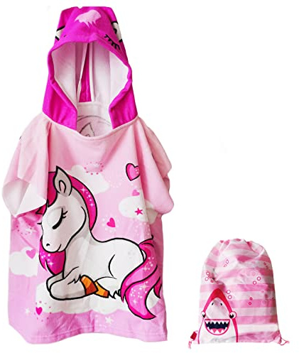 Spldsun Toalla con Capucha para Piscina, Poncho Infantil para Niños de 2-8 años (Rosa)