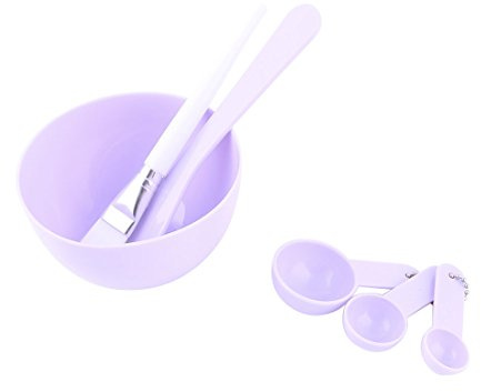 Ruilogod Plástico mujer dama cosmética facial mezcla palo cuchara cepillo cepillo 4 en 1 púrpura