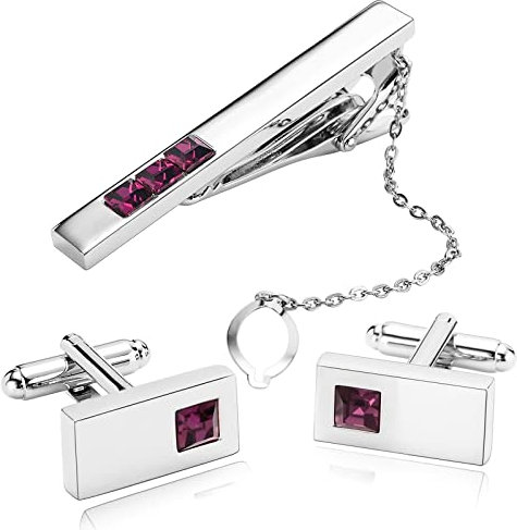 Whoiy Krawattennadel Violett, Krawattenklammern Edelstahl Rechteck Zirkonia für Männer Frauen Kostenlose Gravur mit Geschenkbox