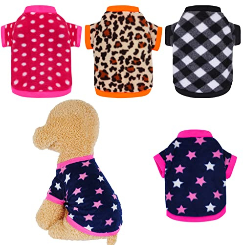Rbenxia 4 Pieces Dog Fleece Sweaters Puppy Warm Sweater Doggie Sweatshirt Soft Fleece Dog Pajamas Puppy Clothes Winter Dogs Outfits for Small Dogs Cat Pets (Medium)