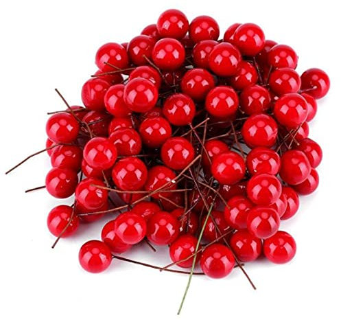 MONBEHJKA 200 Frutos Rojos Artificiales Bayas de Acebo de Navidad de 15mm Bayas Rojas Artificiales Mini Frutos Rojos Navideños Bayas Artificiales para Decoraciones de Guirnaldas Navideñas