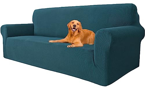 YSTELLAA Stretch Sofa überzug 3 Sitzer, Super Elastisch Sofabezug Mit Armlehnen Waschbarer, kratzfester rutschfest Sofa Cover für Hunde Katzen und Haustiere(Dunkelgrün, Sofa Breite 183cm-234cm)