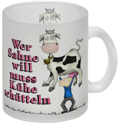 Wer Sahne will muss Kühe schütteln Glas Tasse mit geschüttelte Kuh Motiv