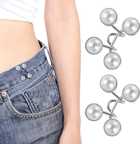 cobee Pearl Jean Knopfnadeln, 2 Sets Verstellbare Nagelfreie Taillenschnallen Verstellbare Taillenschnallenverlängerung Abnehmbarer Jeansknopf für Hosen Jeans Hosenclips für die Taille (Weiss)