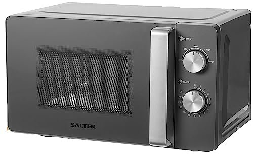 Salter Cosmos 20L Manual Solo Microwave – 5 Power Levels, Defrost Function, 35 Minute Timer, 27 cm Rotating Glass Turntable, 2 Adjustable Dials, Even Cooking, Grey, 25.8 x 45 x 35.5 cm, 800 W, EK5652
