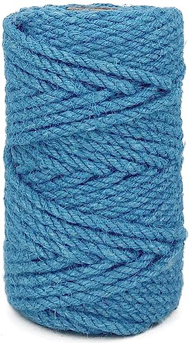 Leecogo 4.5mm Jute Rope 100 Feet Natural Craft Rope Twine String Perfect for Home Gardening Macrame Arts Crafts DIY Cat Scratching Post Replacement Repairing Recovering Cats Toy Making,Blue