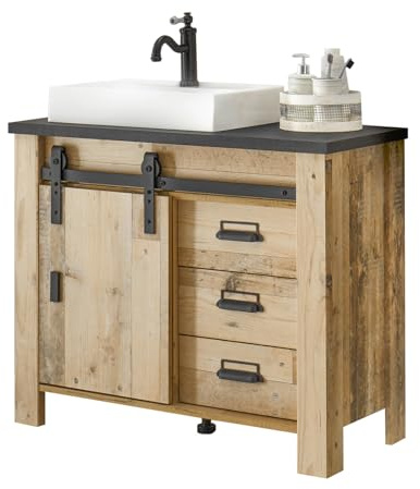 Furn.Design Waschbeckenunterschrank MIT Waschbecken in Used Wood hell und anthrazit Waschtisch 95 cm, Stove