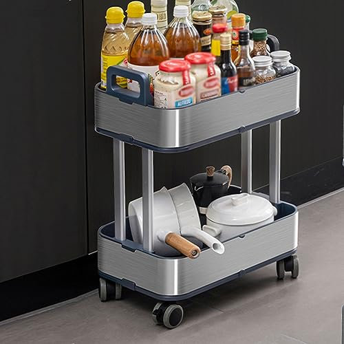 XIAOZHUANGXIONG Küchenwagen mit Rollen Grau, Edelstahlmaterial, Platzsparend, Universelle Riemenscheibe mit Bremse, Wahlweise Zwei- Oder Dreilagig (Size : 2 Layer)