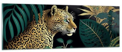 Panorama Bilder auf Glas Leopard Dschungel Tropisch Glasbild 90x30cm Wandbilder Dekoration Wohnzimmer Schlafzimmer Küche Klein Wanddeko Bild im Glas Wand Kunstdruck Art Modern Wall Decor GAB90x30-5720