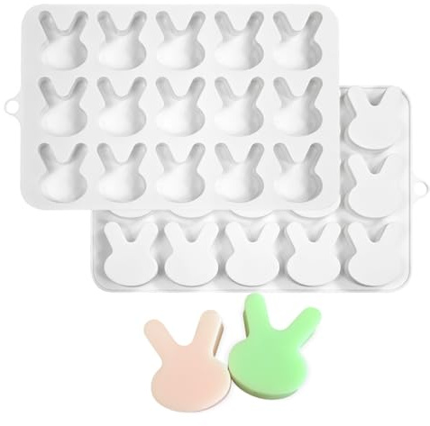 TUKE 15-Cavity Rabbit Candy Silicone Molds Chocolate Truffles Mold,Whiskey Ice Cube Tray,Grid Fondant Mould,Hard Candy Mold Pralines Gummy Jelly Mold (Rabbit H)