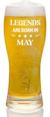 Joymaking 15oz Beer Glass - Legends are Born in May Birthday Gift for Men Who Have Everything - Unique Present