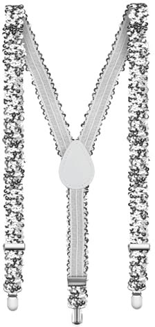 Aomig Bretelles pour hommes, Bretelles avec Paillettes Larges Réglable 3 Clips, Bretelles Extra Larges en Y pour Hommes avec Pinces et Tissu Épais - 2.5 cm(Argent)