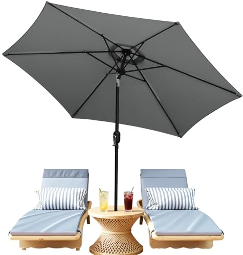Fiqops Sonnenschirm Ø270 cm Grau mit Kurbel| Ampelschirm Gartenschirm Sonnenschutz UV Schutz 50+, 30° knickbar, Kurbelschirm Marktschirm wasserdicht für Garten, Terrasse, ohne Ständer