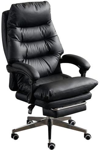Computerstuhl Für Das Heimbüro Bequemer Chefsessel Mit Liegefunktion Büro-Studienstuhl Ruhestuhl Stahlfüße (Color : Schwarz, S : 65*(110 * 118) cm)