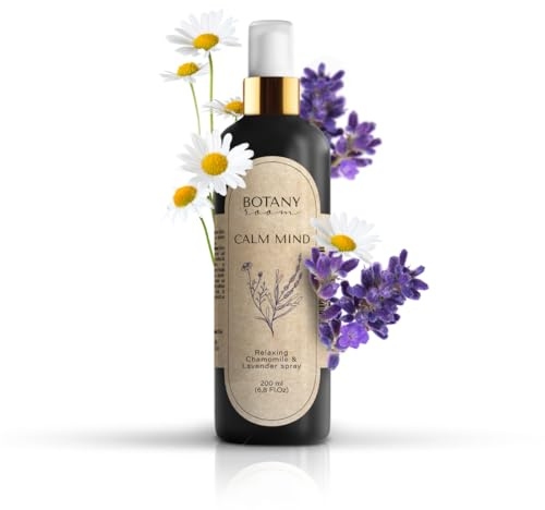 Lavendel och kamomillspray för huvudkudden BotanyRoom Calm Mind – naturlig kuddspray för att sova, lugnande, mer djup sömn och regenerering, djupsömn kuddspray 200 ml