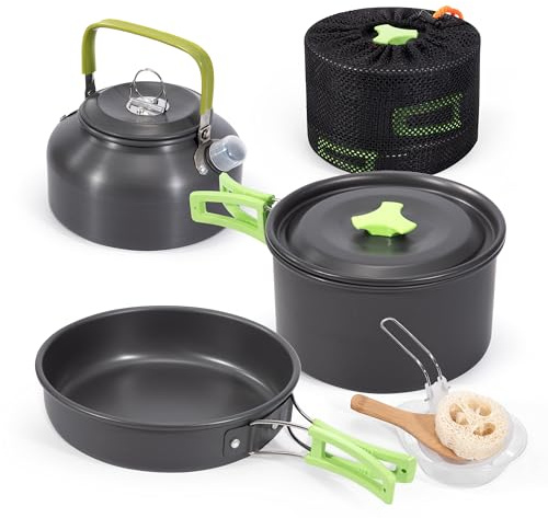Set Pentole da Campeggio Alluminio Padella da Campeggio Portatile Padella e Ciotola per Campeggio per Picnic Escursioni